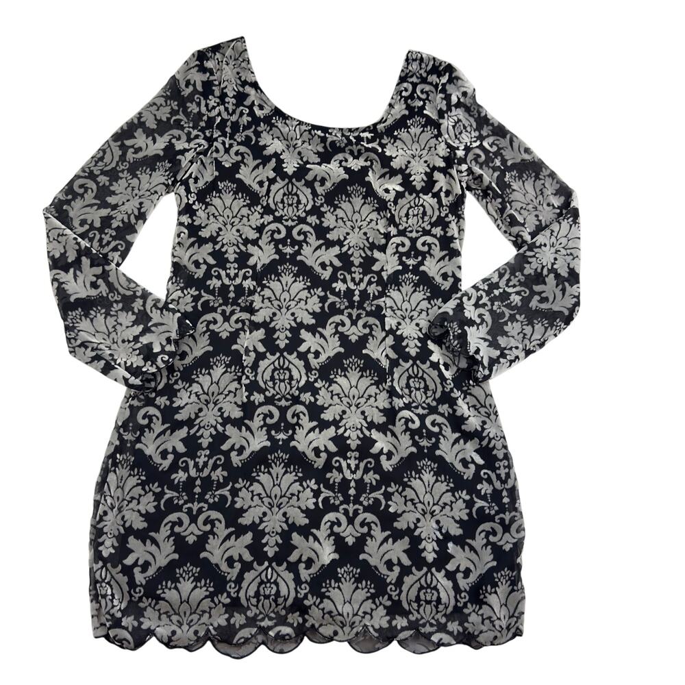 Black Swan Y2K Whimsygoth Fairy Goth Velvet Burnout Long Sleeve Dress Women's M